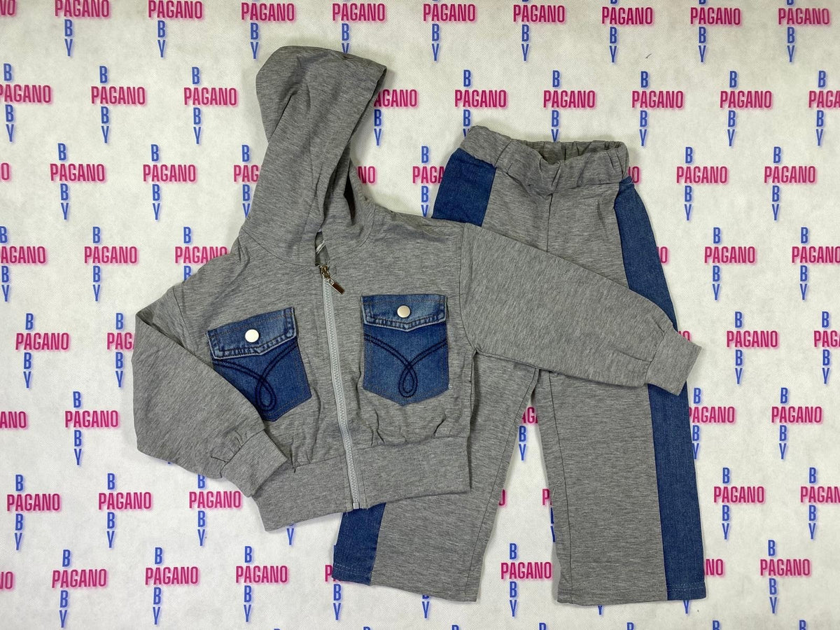 Tuta DUO JEANS con panta-tuta e felpa con zip e cappuccio